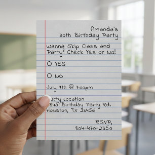 School Days Check Yes or No Notepaper Birthday Invitation