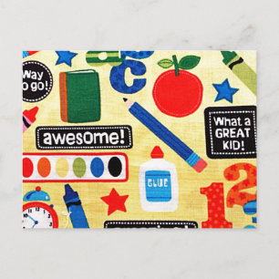 School Days Fabric Print Postcard