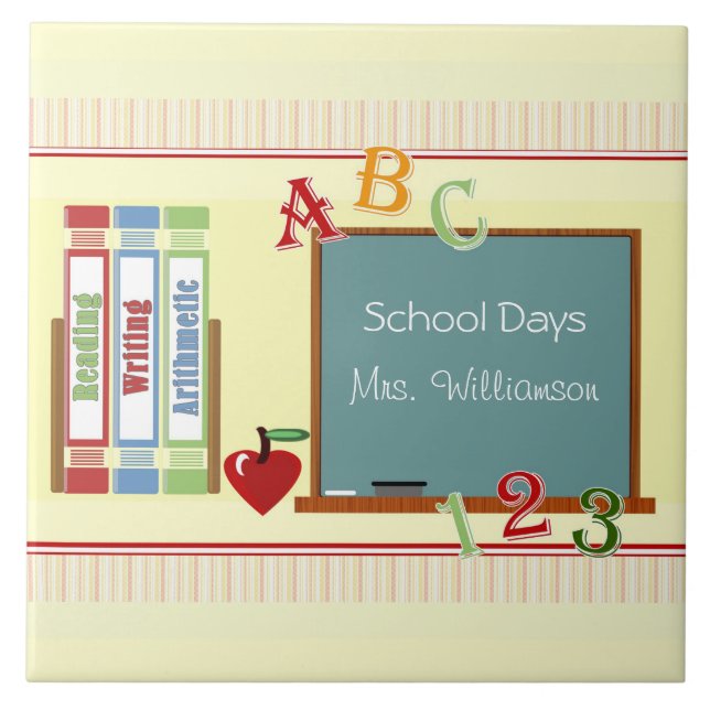 School Days Personalised Teacher Art Tile (Front)