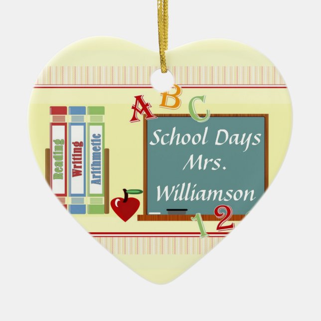School Days Personalised Teacher Heart Ornament (Front)