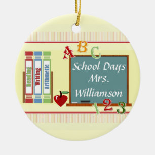 School Days Personalised Teacher Round Ornament