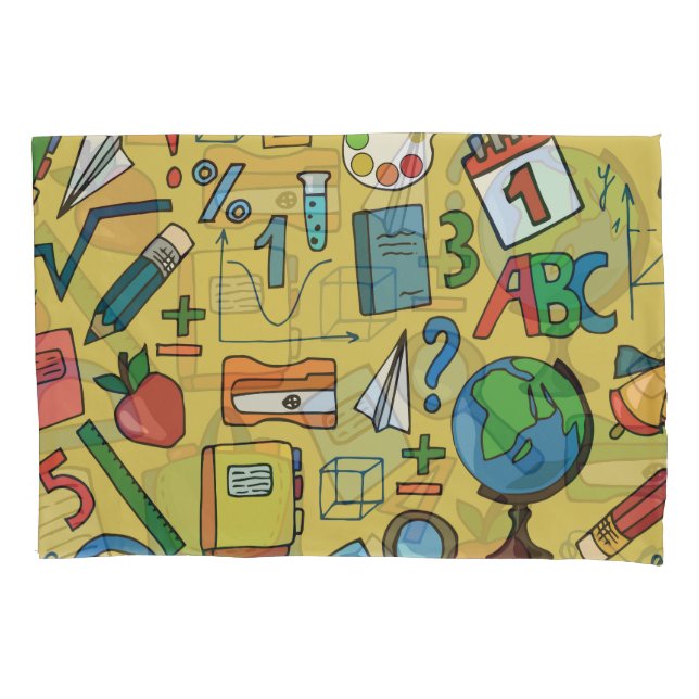 School Days: Vintage Supplies Pattern Pillowcase (Front)