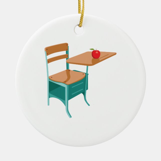 School Desk & Apple Ceramic Ornament (Front)