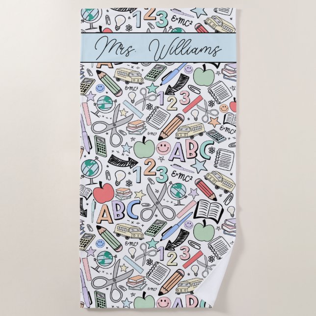 School Doodle Cute Summer Beach Towel (Front)