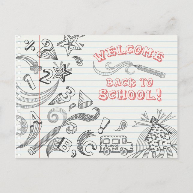 School Doodles Welcome Back to School Postcard (Front)