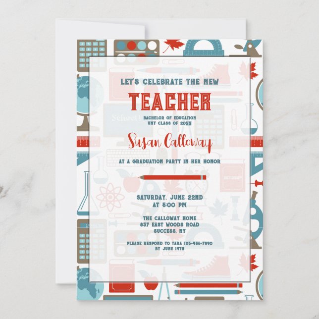 School Elements Teacher Graduation Party Invites (Front)
