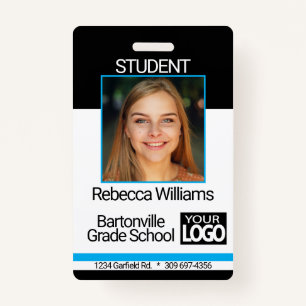 School / Employee Photo Badge - Black And Blue ID Badge