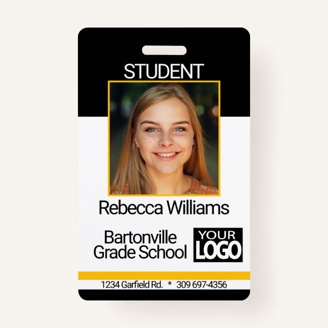 School / Employee Photo Badge - Black And Gold ID Badge (Front)