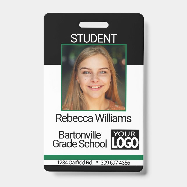 School / Employee Photo Badge - Black And Green ID Badge (Front)