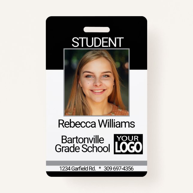 School / Employee Photo Badge - Black And Grey ID Badge (Front)