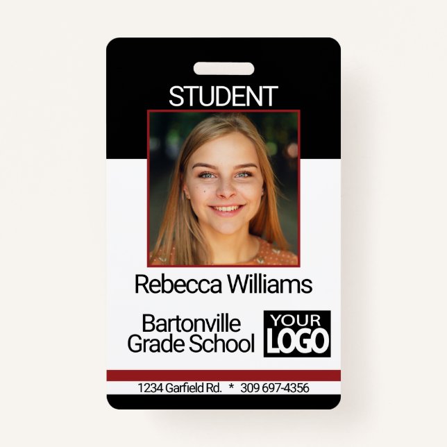 School / Employee Photo Badge - Black And Red ID Badge (Front)