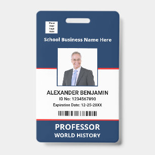 School Employee Photo Bar Code Name Custom   ID Badge
