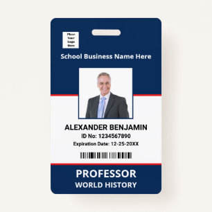 School Employee Photo Bar Code Name Custom   ID Badge