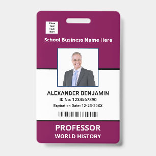 School Employee Photo Bar Code Name Custom ID Badge