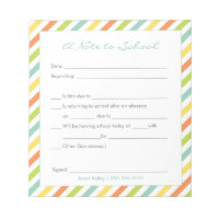 School Excuse Notepad, Rainbow Stripes