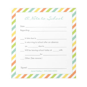 School Excuse Notepad, Rainbow Stripes Notepad