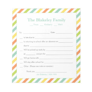 School Excuse Personalised, Rainbow Stripes Notepad