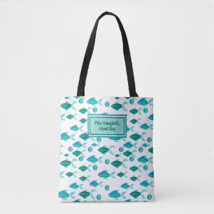 School Fish Ocean Blue Green Personalised Teacher Tote Bag