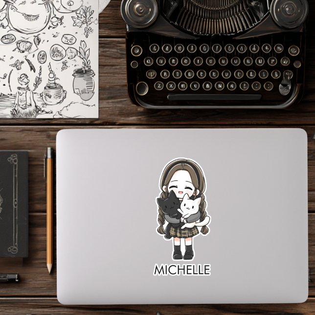 School Girl & Cats Cute Anime Cartoon Personalized (Creator Uploaded)