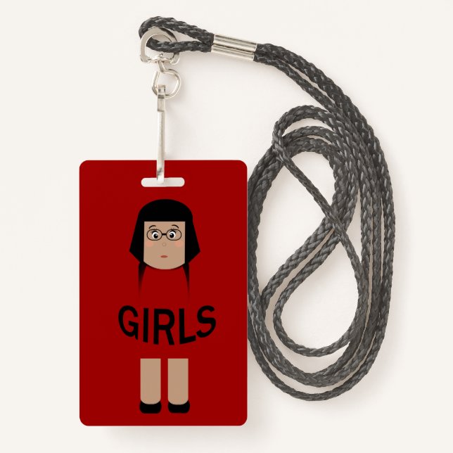 School Girls Room Hall Pass ID Badge (Front with Lanyard)