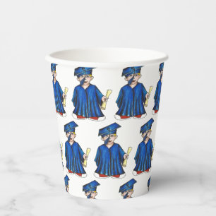 School Graduation Blue Cap Gown Diploma Graduate Paper Cups