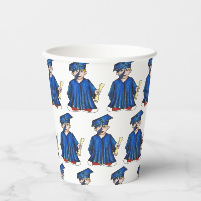 School Graduation Blue Cap Gown Diploma Graduate Paper Cups (Front)