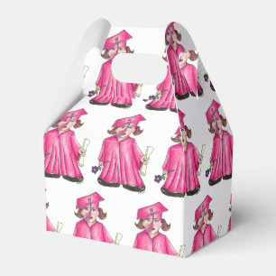 School Graduation Pink Cap Gown Diploma Graduate Favour Box