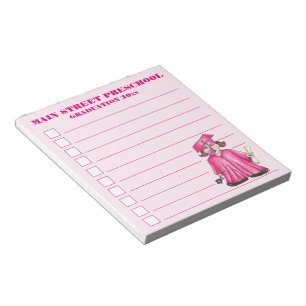 School Graduation Pink Cap Gown Diploma Graduate Notepad