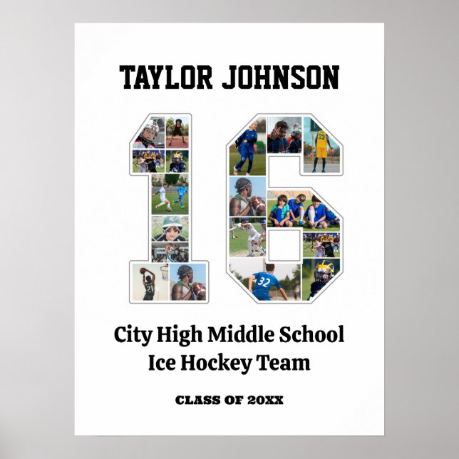 School Graduation Player Number 16 Photo Collage Poster (Front)