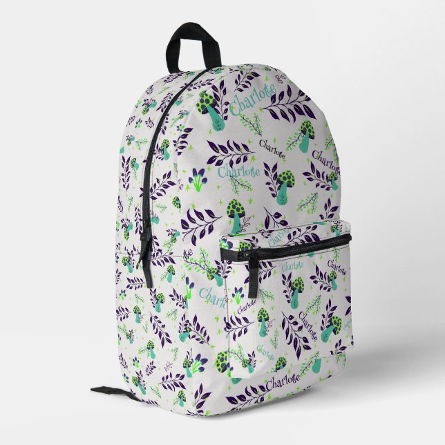 School Gym Ice White Funny Mushrooms Custom Name Printed Backpack (Back Corner Left)