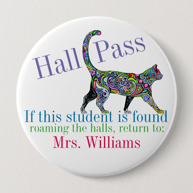 School Hall Pass / Cat - SRF 10 Cm Round Badge (Front)