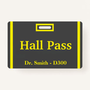 School Hall Pass ID Badge
