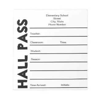 School Hall Pass Notepad