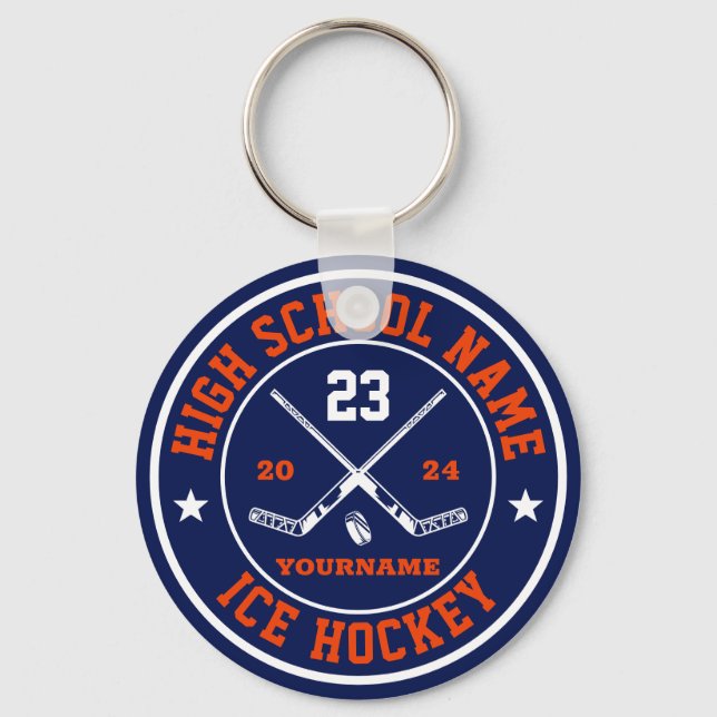 School Ice Hockey Sports Team Custom Colour Key Ring (Front)