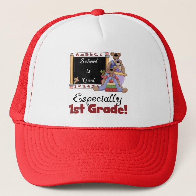 School is Cool Especially 1st Grade Trucker Hat (Front)