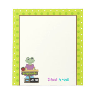 School is cool! Frog at her desk Back to school Notepad