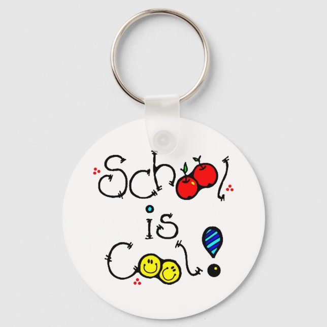SCHOOL IS COOL FUN COLOURFUL HAPPY FACES APPLES KEY RING (Front)