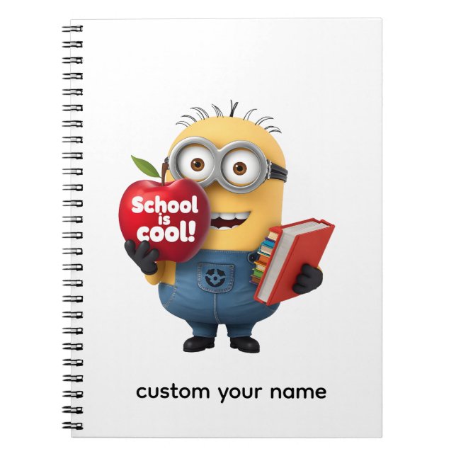 School is Cool | Minion with Apple Custom Name  Notebook (Front)