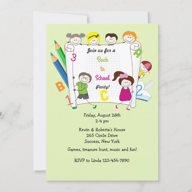 School Kids Back to School Party Invitation (Front)