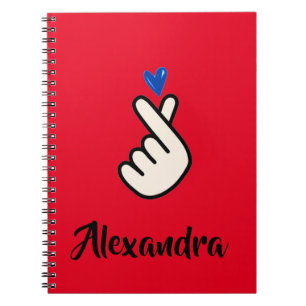 School Korean Kpop Red Blue Hand Heart Notebook