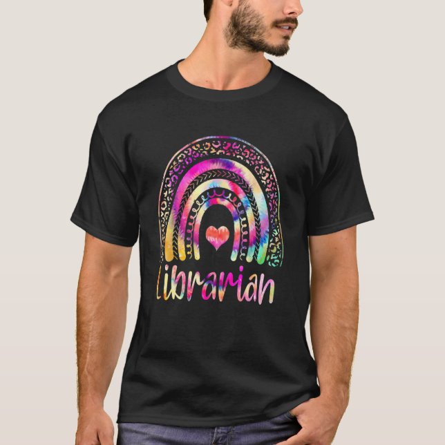 School Librarian Boho Rainbow Tie Dye Back To Scho T-Shirt (Front)