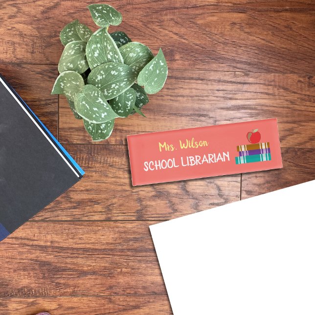 School librarian coral name tag (Creator Uploaded)