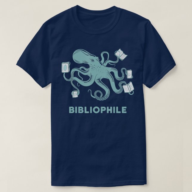 School Librarian Gift Octopus Reading Book Lover  T-Shirt (Design Front)