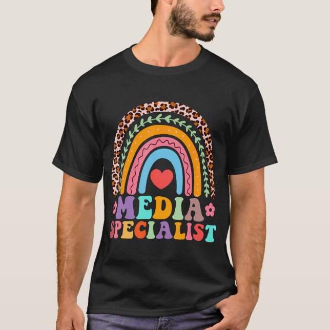 School Librarian Library Squad Groovy Media Specia T-Shirt (Front)