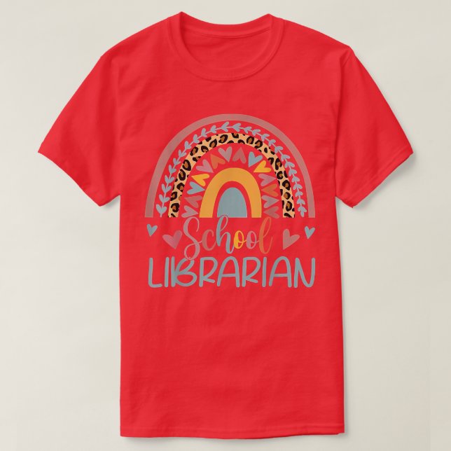 School Librarian Rainbow Leopard Print Librarian F T-Shirt (Design Front)