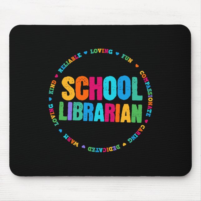 School Librarian Tee Rainbow Colourful Library Ele Mouse Pad (Front)