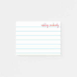 School Lined Paper Blue with Red Script Name Post-it Notes