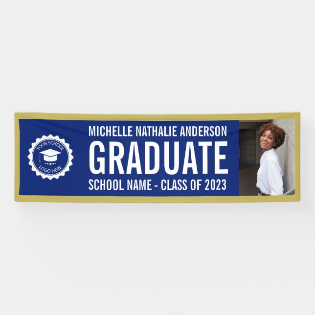 School logo Graduation Photo  Blue Gold Banner (Horizontal)