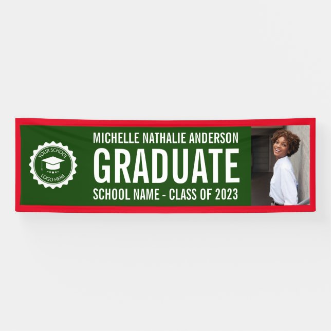 School logo Graduation Photo Green Red Banner (Horizontal)