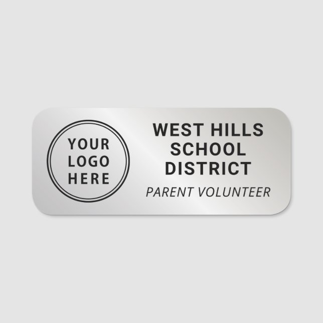School Logo Parent Volunteer Silver Name Tag (Front)